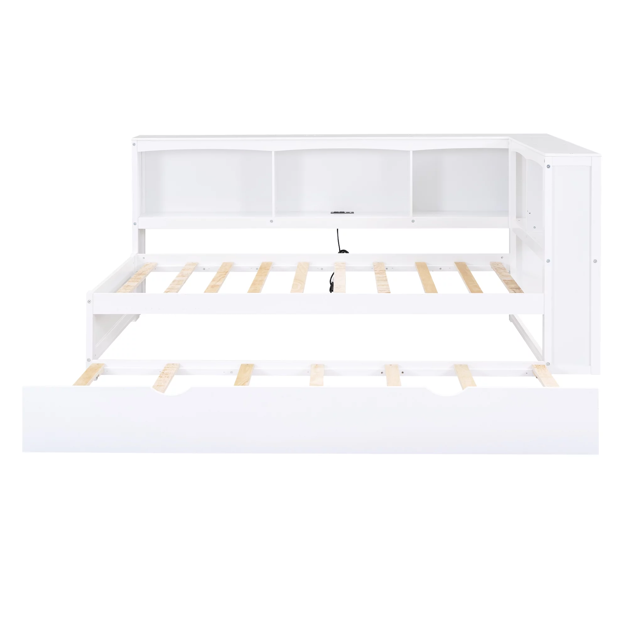 Bellemave Modern Twin over Twin Size Wood Daybed with Trundle, Stronge Storage Cabinets and USB Ports,Low Floor Bed for Kids Teens Adult Bedroom
