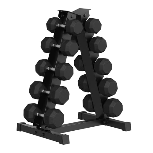 Premium Rubber Coated Hex Dumbbell Weight Set With Rack, Multiple Packages,210LB/350LB/450LB/550LB for Home Gym