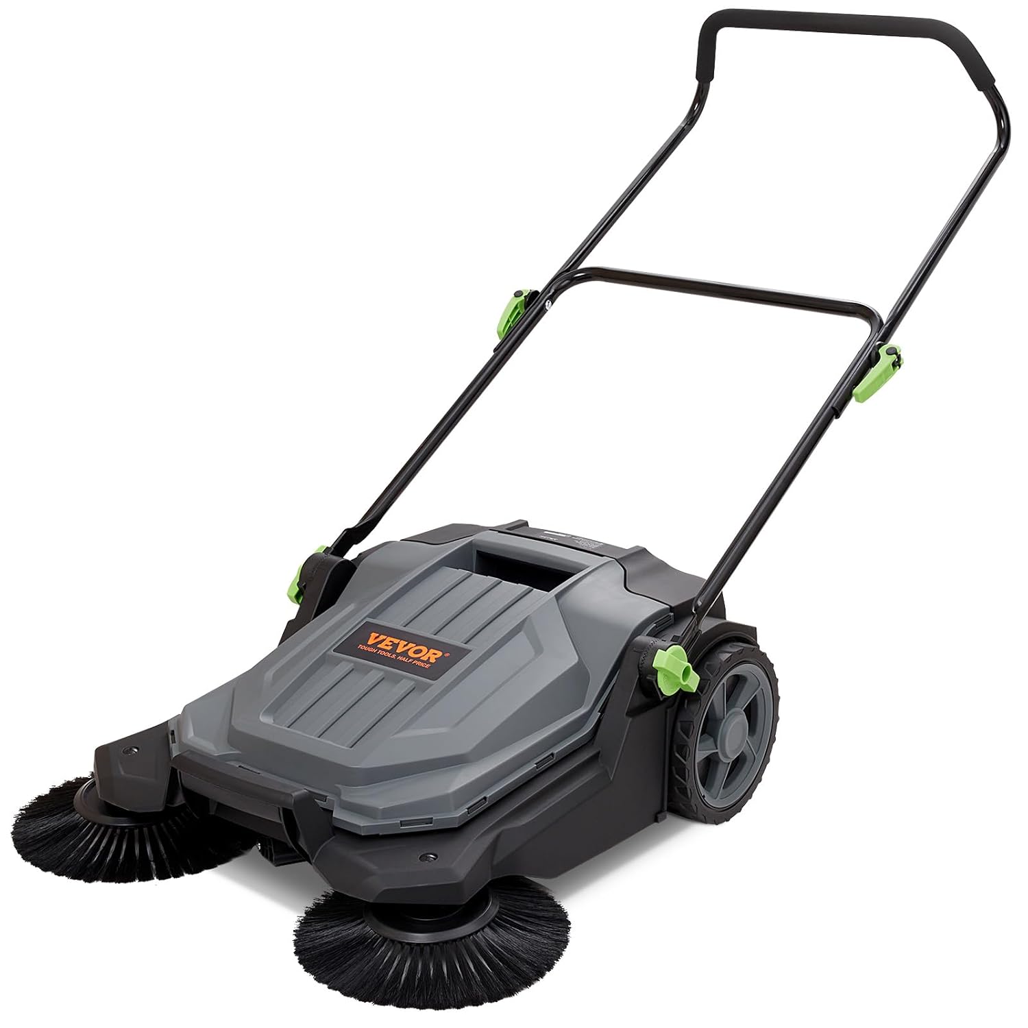 VEVOR Walk-Behind Hand Push Floor Sweeper, 25.6" Sweeping Width Floor Sweeper Manual Non-Electric, 5-Gallon Waste Container