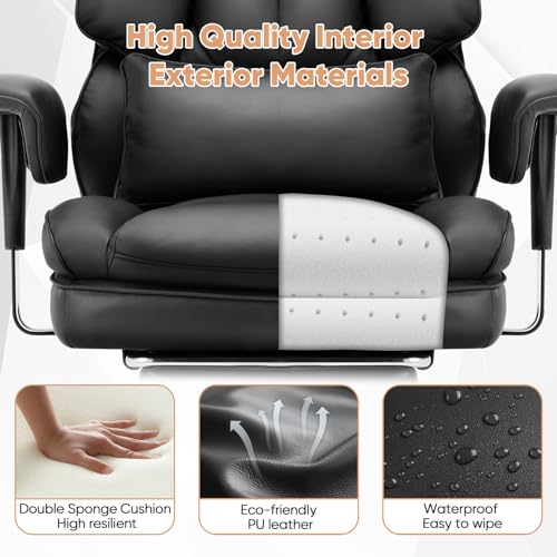 Sweetcrispy Executive Home Office Desk Chair Ergonomic Big Tall High Back with Footrest & Lumbar Support