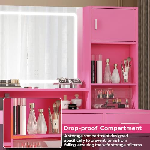 Vanity Desk with Mirror and Light, Large Drawer and Three Level Storage Dresser, 3 Lighting Modes Adjustable Brightness