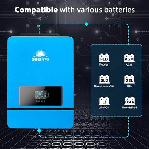 SUNGOLDPOWER 8000W 48V Solar Inverter, Built-in 2 MPPT Solar Controllers, Max 200A Battery Charging, AC Input/Output 120V/240V(settable)