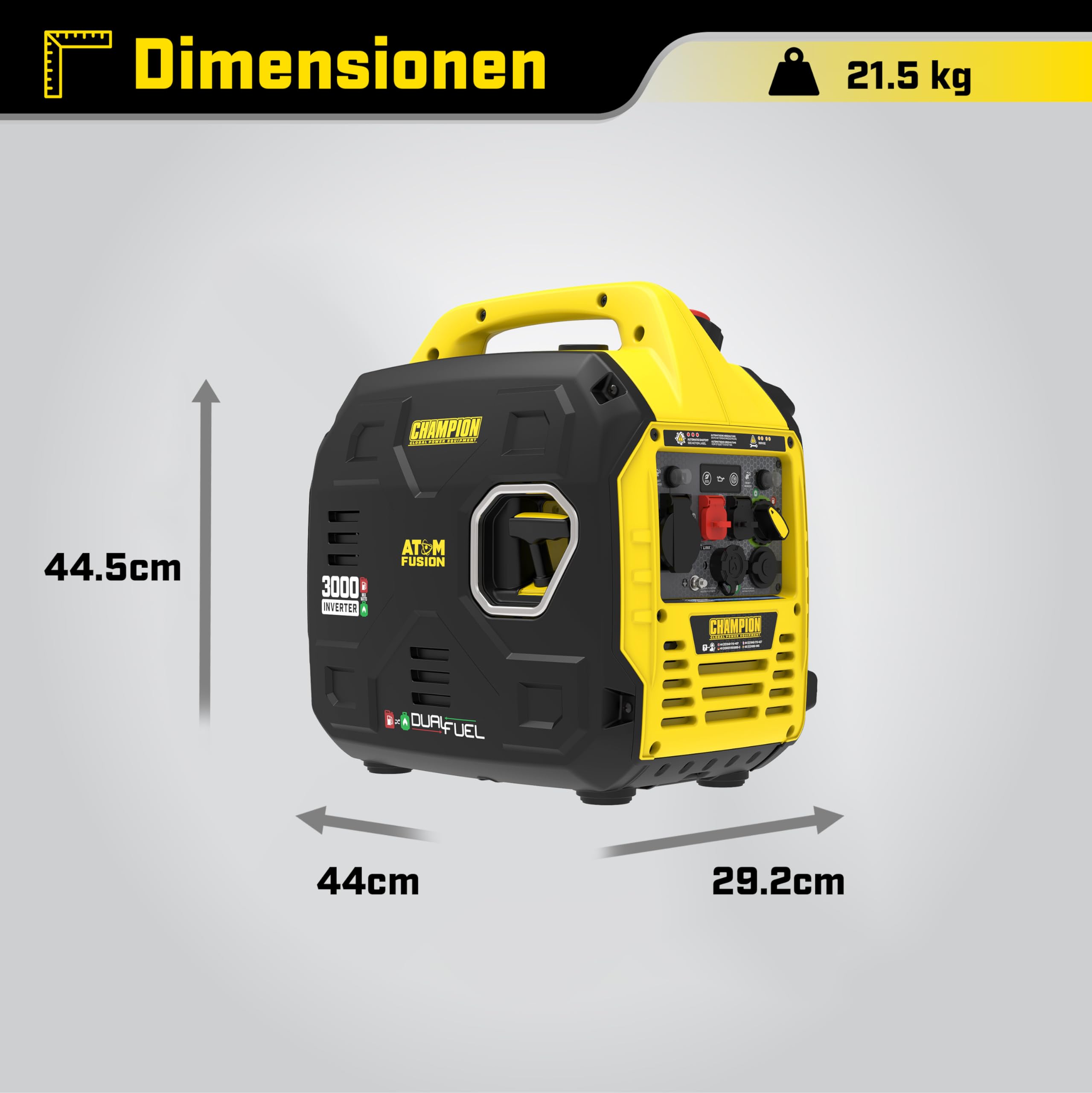 Champion Power Equipment Dual Fuel Power Converter (Max Power 3000 W, Portable Inverter, Running Time up to 11.5 Hours, Extremely Quiet