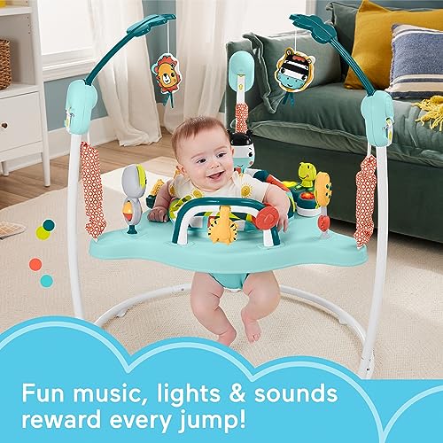 Fisher-Price Baby Bouncer Palm Paradise Jumperoo Activity Center with Music Lights Sounds and Developmental Toys​