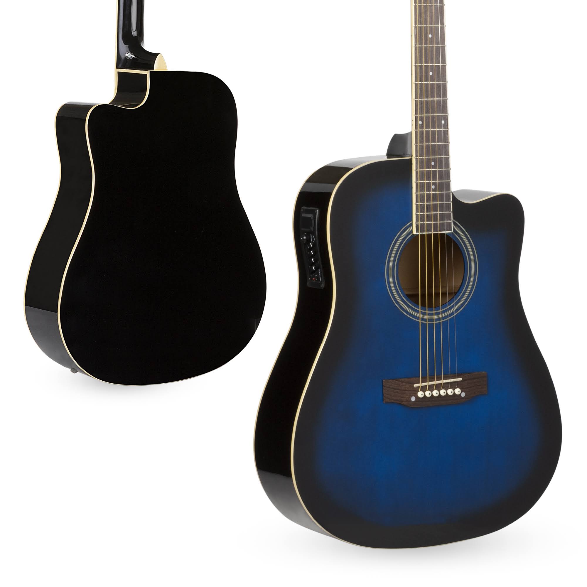 Best Choice Products 41in Full Size Acoustic Electric Cutaway Guitar Set w/ Capo, E-Tuner, Bag, Picks, Strap - Blue