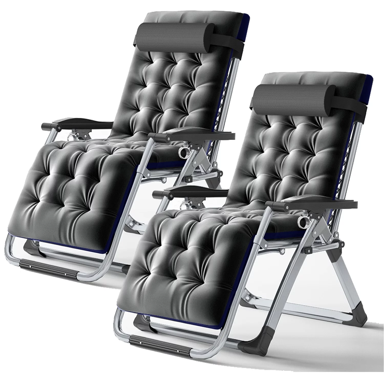 Docred Zero Gravity Chair Set of 2 gray Antigravity Outdoor Patio Lawn Lounge Beach Pool Folding Recliner with Adjustable Pillows and Cup Holder Trays