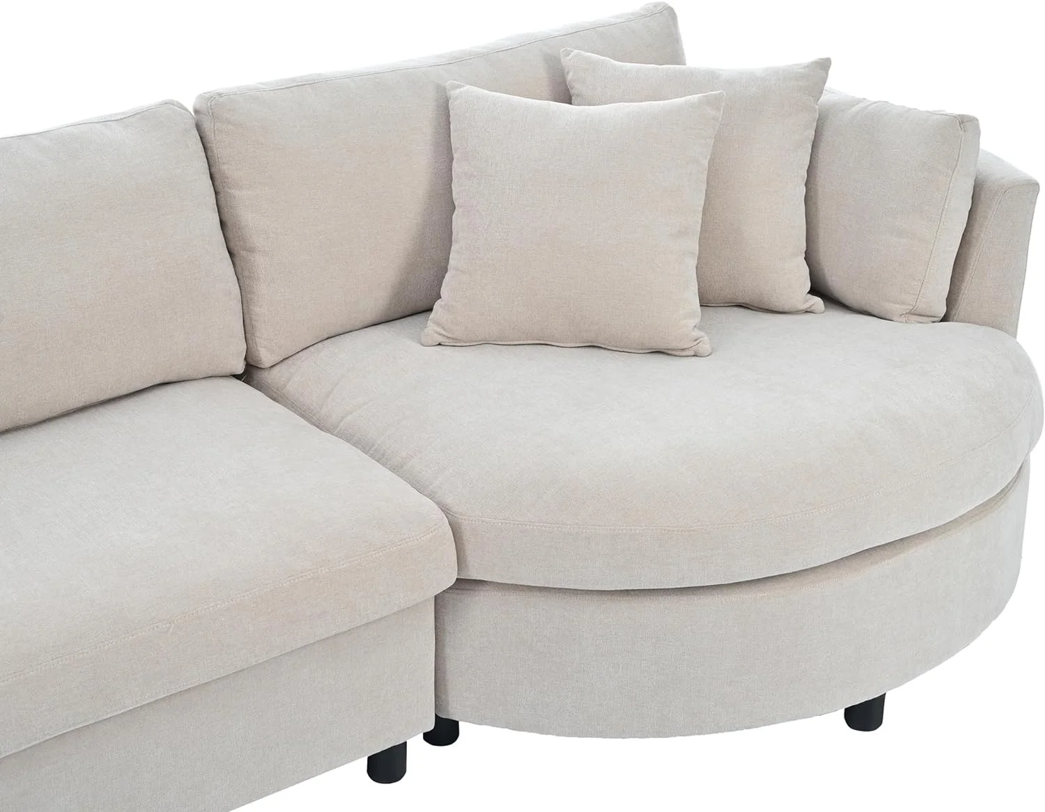 Moder Upholstered Sofa Couch, Comfy Curved Sectioal Sofa With 3 Pillows, Luxury 3-Seat Fabric Sofa Couch With Curved Seat For Livig Room