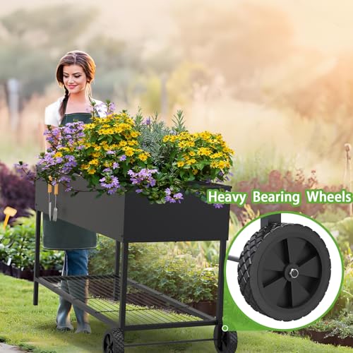 51 &times; 26 &times; 32 Inches Raised Garden Bed with Legs/Storage Shelf, Mobile Planter Box for Outdoor Plants, Elevated Garden Bed for Backyard
