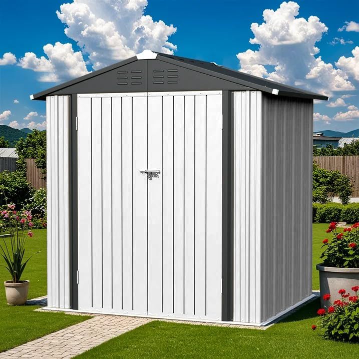 Greesum 5×3 FT Outdoor Storage Shed, Metal Storaged Sheds Without Floor, Tool Sheds with Lockable Doors and Sloping Roof for Garden, Patio, Backyard