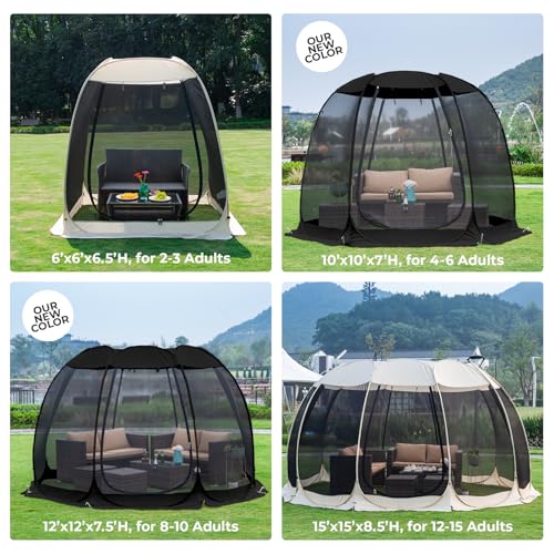Alvantor Screen House Gazebo, 6-10-15 Person Pop Up Igloo Screened Canopy Tent with Mosquito Netting Sides