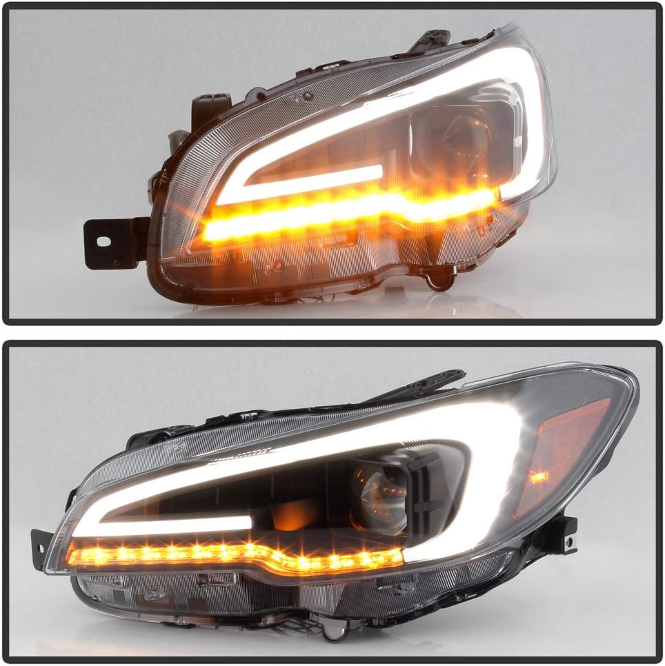 ACANII - For [Halogen Model] 2015-2019 Subaru WRX STI Black Housing Smoked Lens LED Tube Sequential Projector Headlights