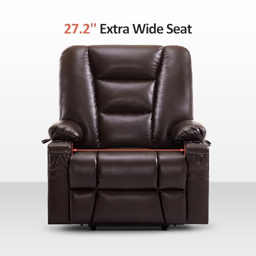 MCombo Small Power Lift Recliner Chair with Massage and Heat for Petite People, Cup Holders, USB Ports, Side Pockets, Faux Leather 7569 (Small