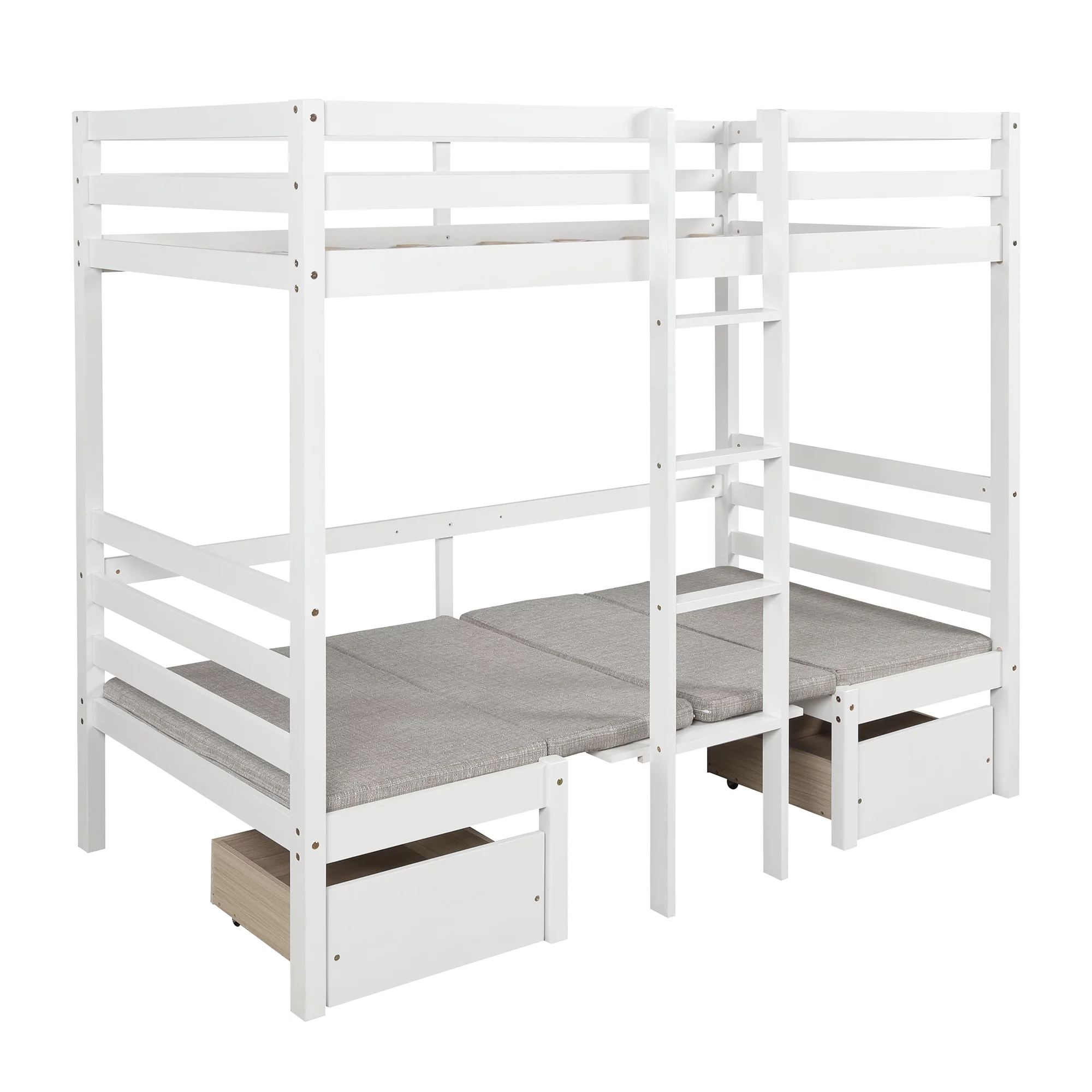 Bellemave Twin Size Loft Bed with Desk, Seat and Two Storage Drawer, Convertible Loft Bed Can be Turned Into Twin over Twin Bunk Bed for Kids, Teens