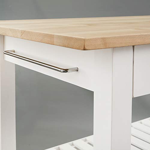 Casual Home Kitchen Island with Solid American Hardwood Top, Natural/White, 40" W (373-91)
