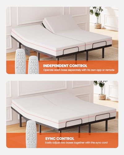 Amada Queen Adjustable Bed Frame with Massage, Head & Foot Incline, Wireless Remote, 4 Built-in USB Ports, LED Night Light, 4 Height-Adjustable Legs