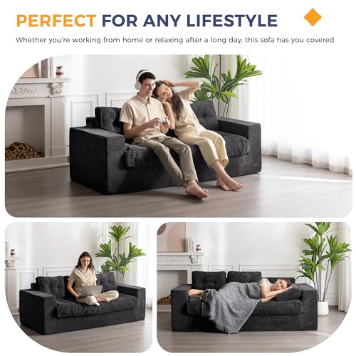 MAXYOYO 3 Seater Couch for Living Room, Boneless Couch with Tufted Cushion & Backrest, Upholstered Floor Sofa with Armrests, Sofa in A Box