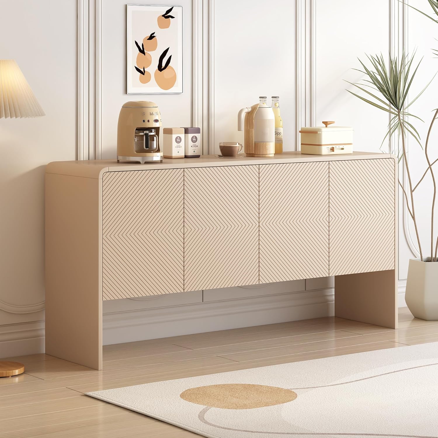 Large 60" Storage Sideboard with 4 Doors, Adjustable Shelves and Rebound Device, Minimalist Style Buffet Cabinet for Living Room and Entryway