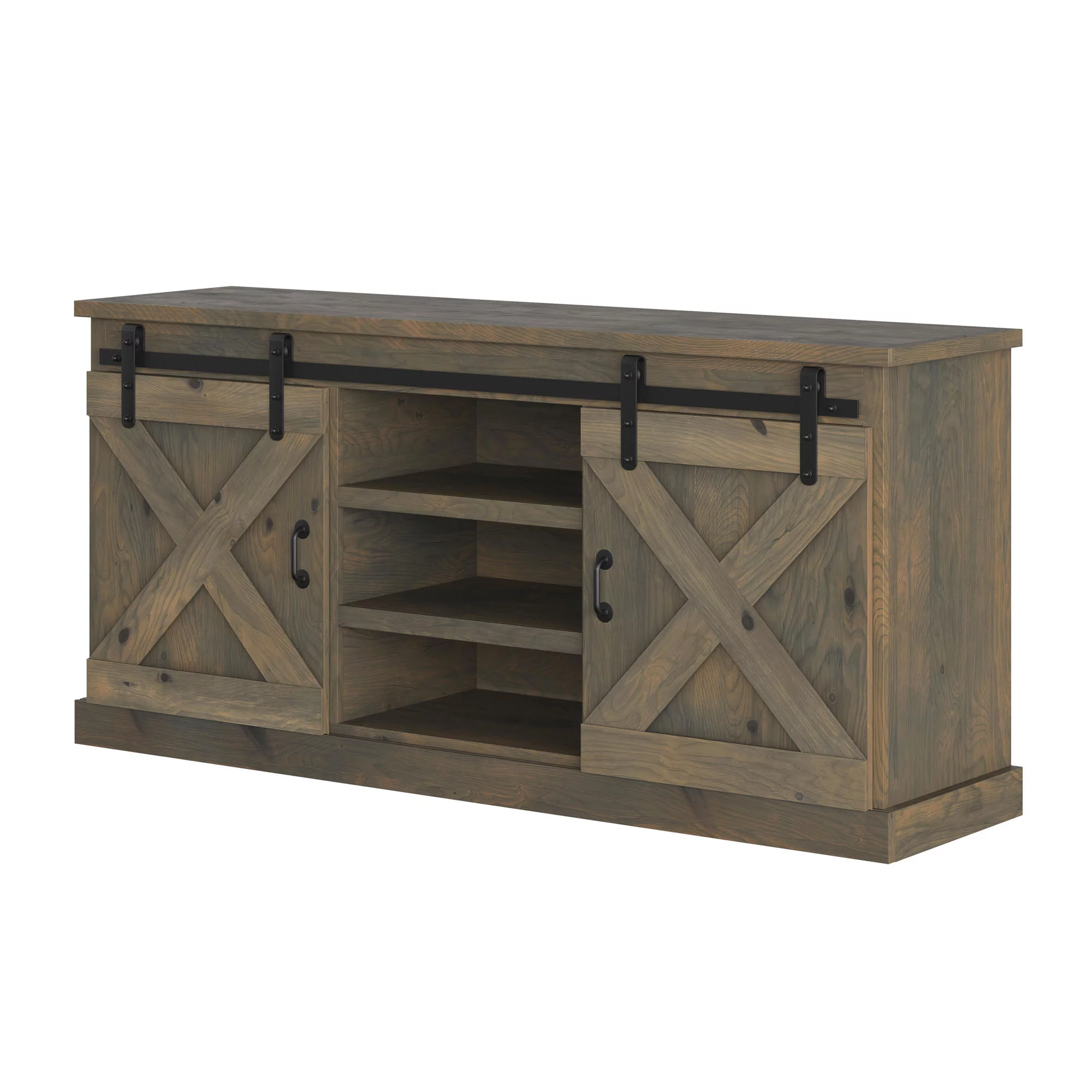 Bridgevine Home Modern Farmhouse Fully Assembled TV Stand with Sliding Barn Style Doors