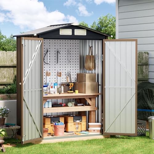6x4FT Outdoor Steel Storage Shed with Clear Window, Lockable Doors, Weather-Resistant Metal Tool Shed for Garden, Backyard, Patio, and Utility Storage