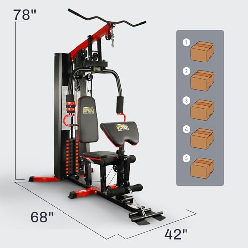 Home Gym, Multifunctional Workout Equipment with Leg Press, Exercise Equipment for Home with Pulley System