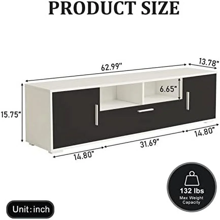 TV Stand with 2  Cabinets Entertainment Center for 65 inch TV Simple Television Media Console Table with 2 Open Shelves Wood TV Unit for  Living Room