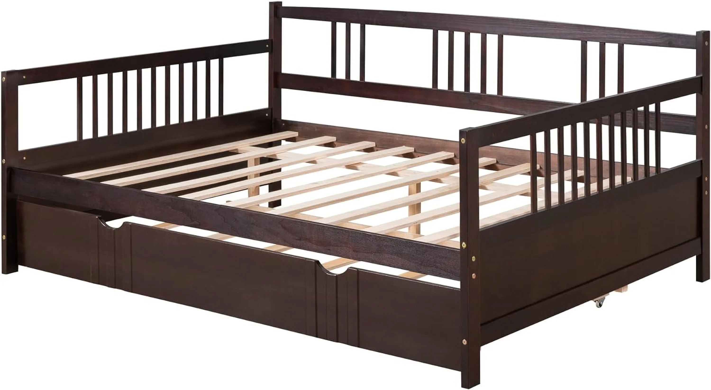 Full Size Daybed with Trundle, Modern Wood Sofa Day Bed Frame with Twin Size Trundle for Kids Boys, No Box Spring Need, Easy Assembly