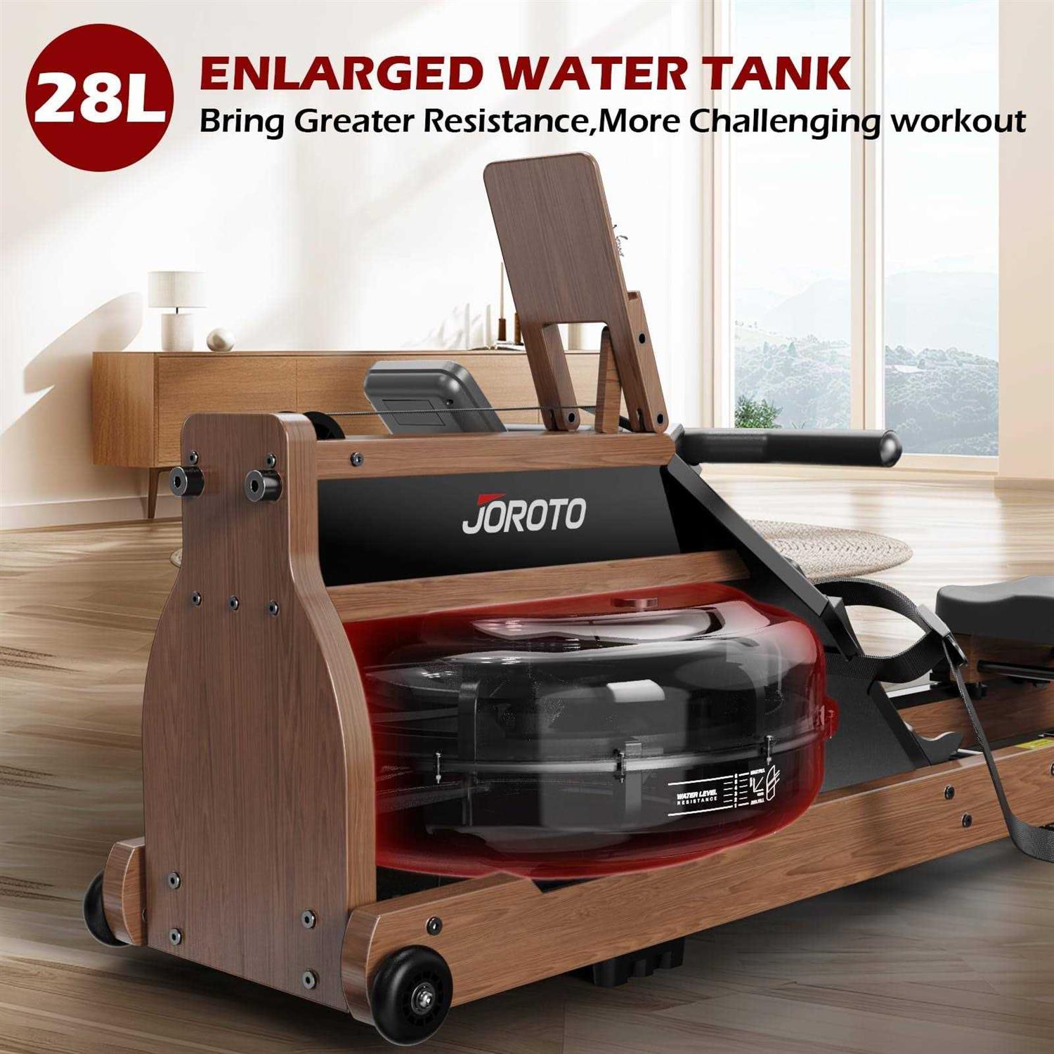 JOROTO Water Rowing Machine for Home Use Oak Wood Foldable Rower Machine 330lbs Weight Capacity with Bluetooth Monitor - Sports Supplies Online Store