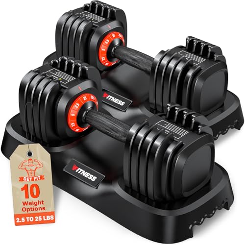 Adjustable Dumbbells Set of 2, 1-Sec Adjustable Weights Dumbbells Set, 5 in 1 Free Dumbbell with Anti-Slip Texture Handle