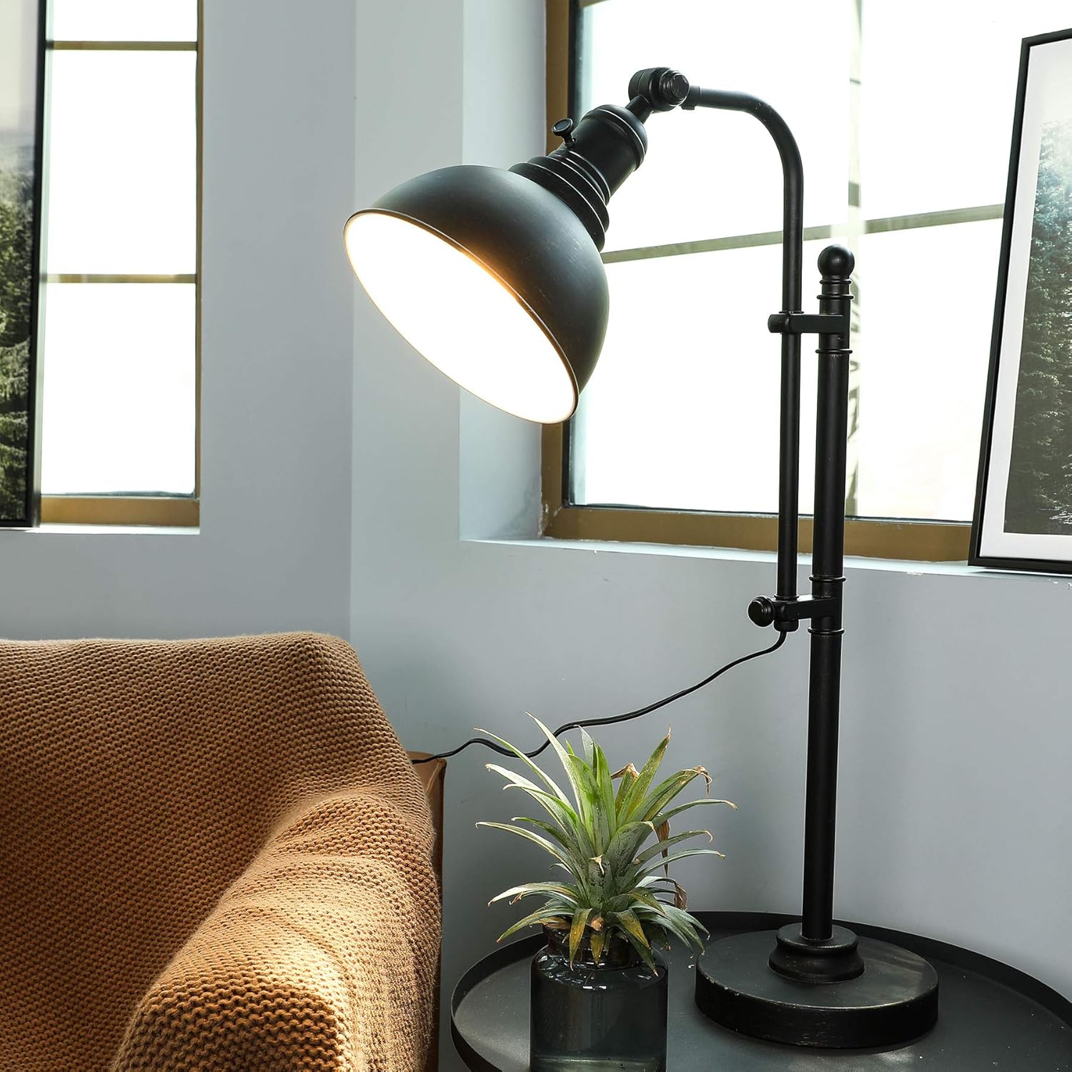 CO-Z Rustic Desk Lamp Black Adjustable, Industrial Style Metal Task Lamp (25''-29''), Vintage Work Lamp, Farmhouse Reading Lamp in Aged Bronze Finish