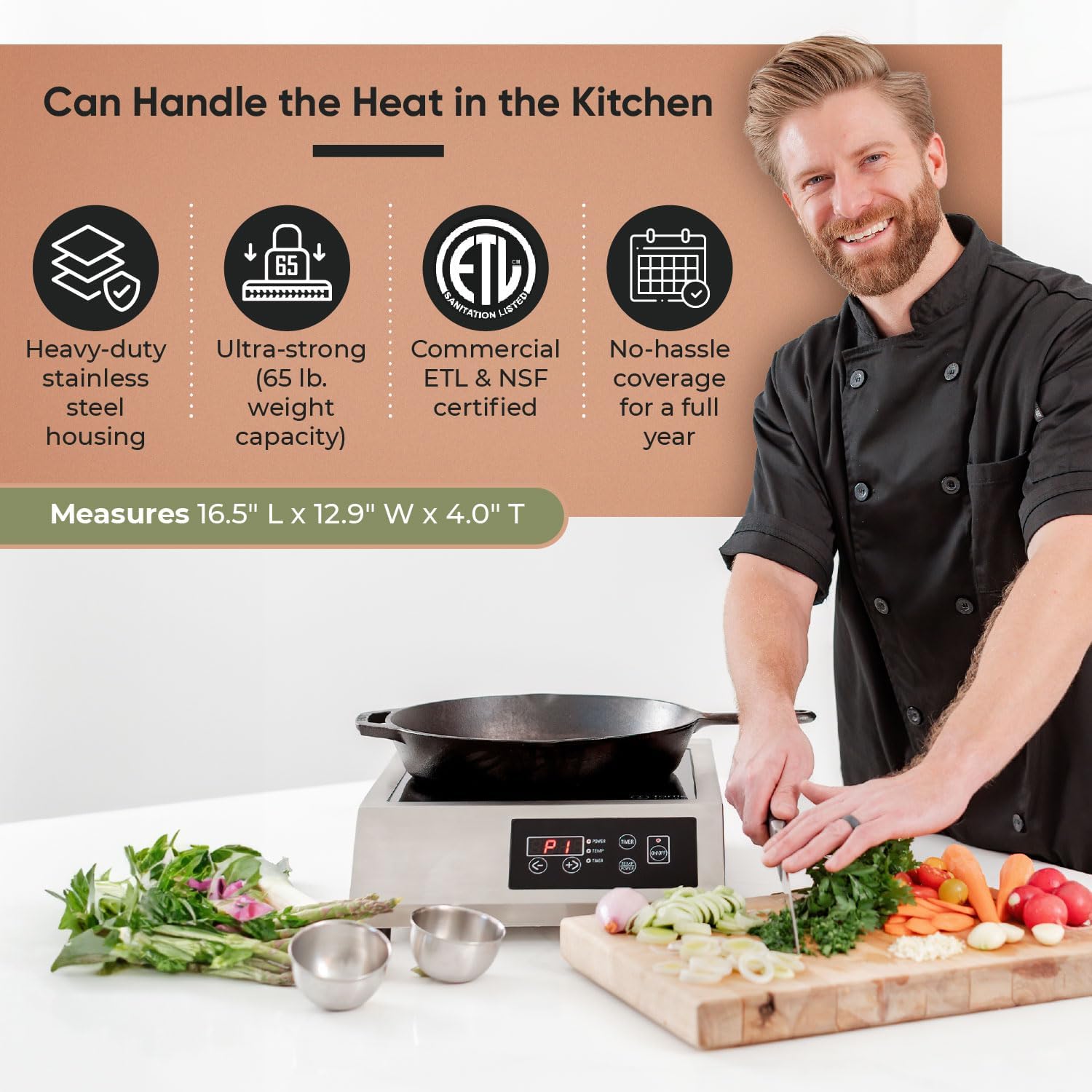 Commercial Induction Cooktop Burner - Professional 3400W 240V Induction Cooker Countertop Burners with Wider 9" Coil & 5 Cooling Fans