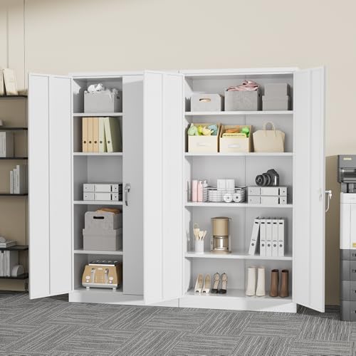 Greenvelly Steel SnapIt Storage Cabinet 72" Locking Metal Garage Storage Cabinet with 4 Adjustable Shelves, 2 Doors and Lock for File, Office, Garage