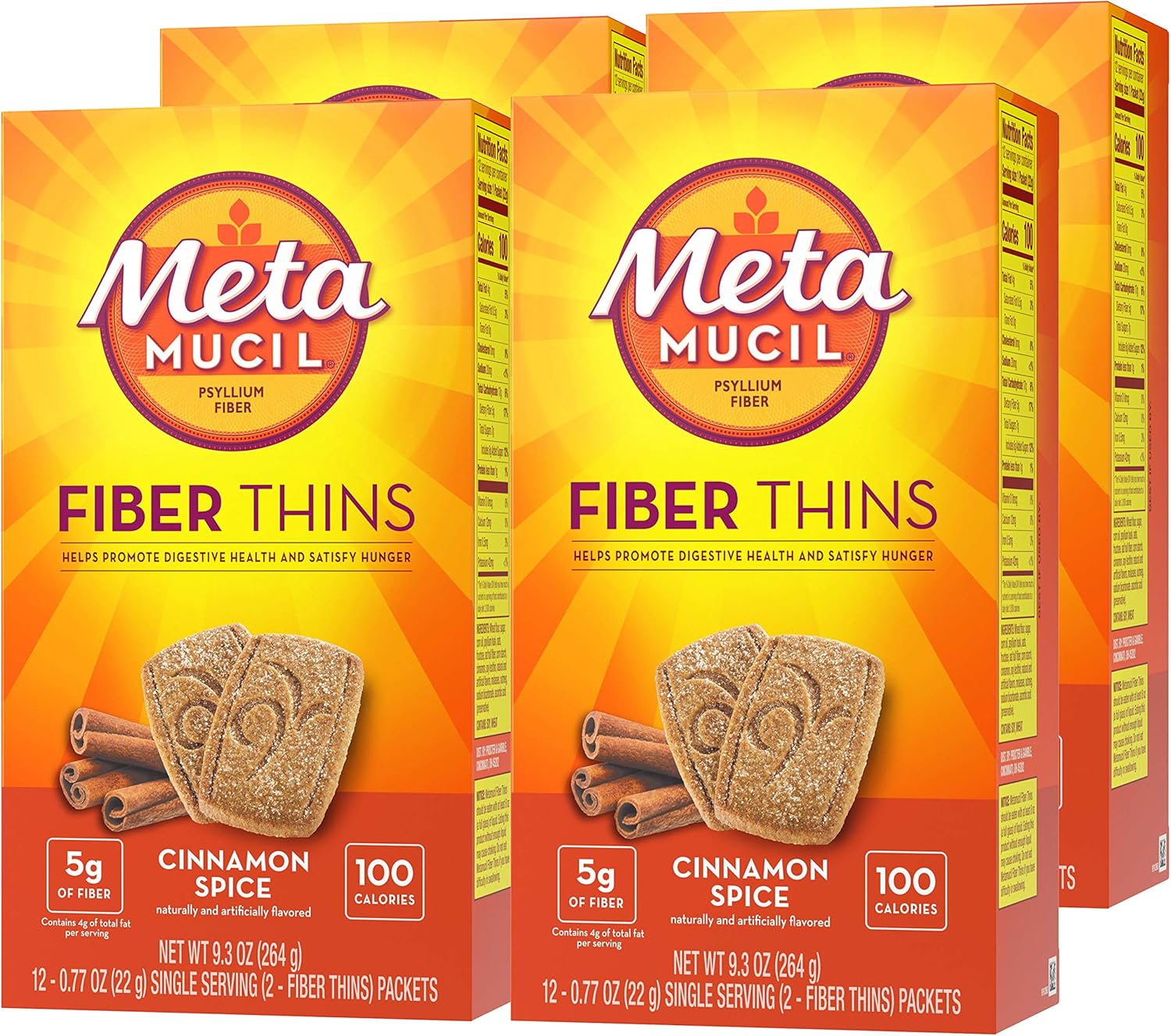Metamucil Fiber Thins, Daily Psyllium Husk Fiber Supplement, Supports Digestive Health and Satisfies Hunger, Cinnamon Spice Flavor