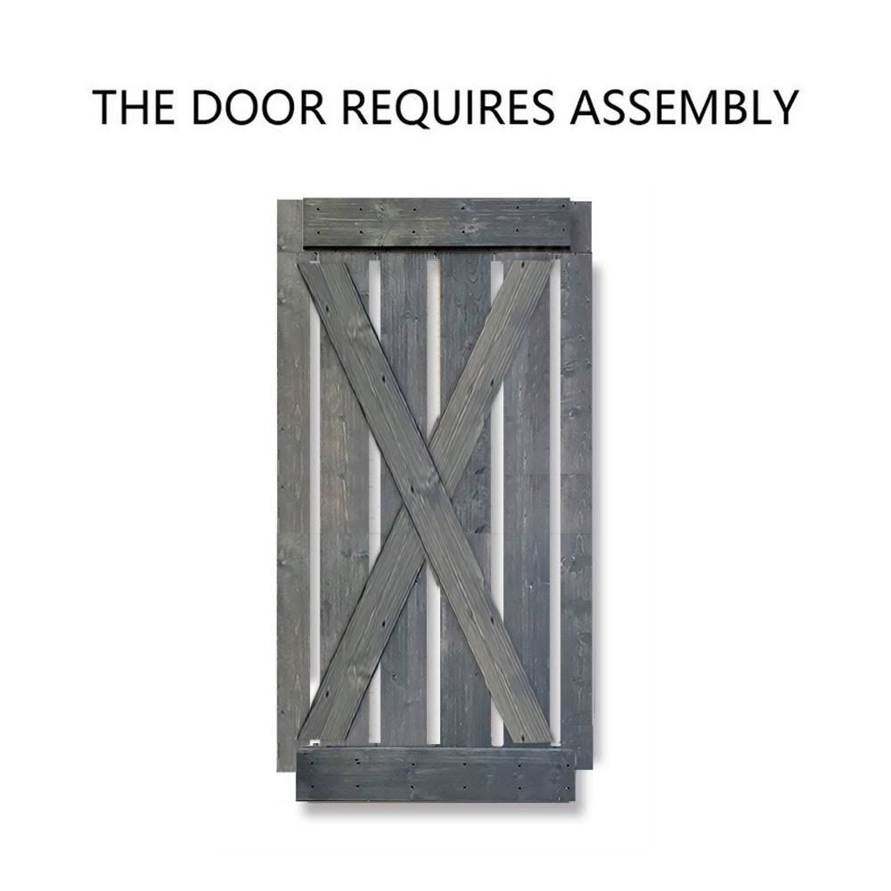 CALHOME K Series 36 in. x 84 in. Gray Stained Knotty Pine Wood Interior Sliding Barn Door with Hardware Kit