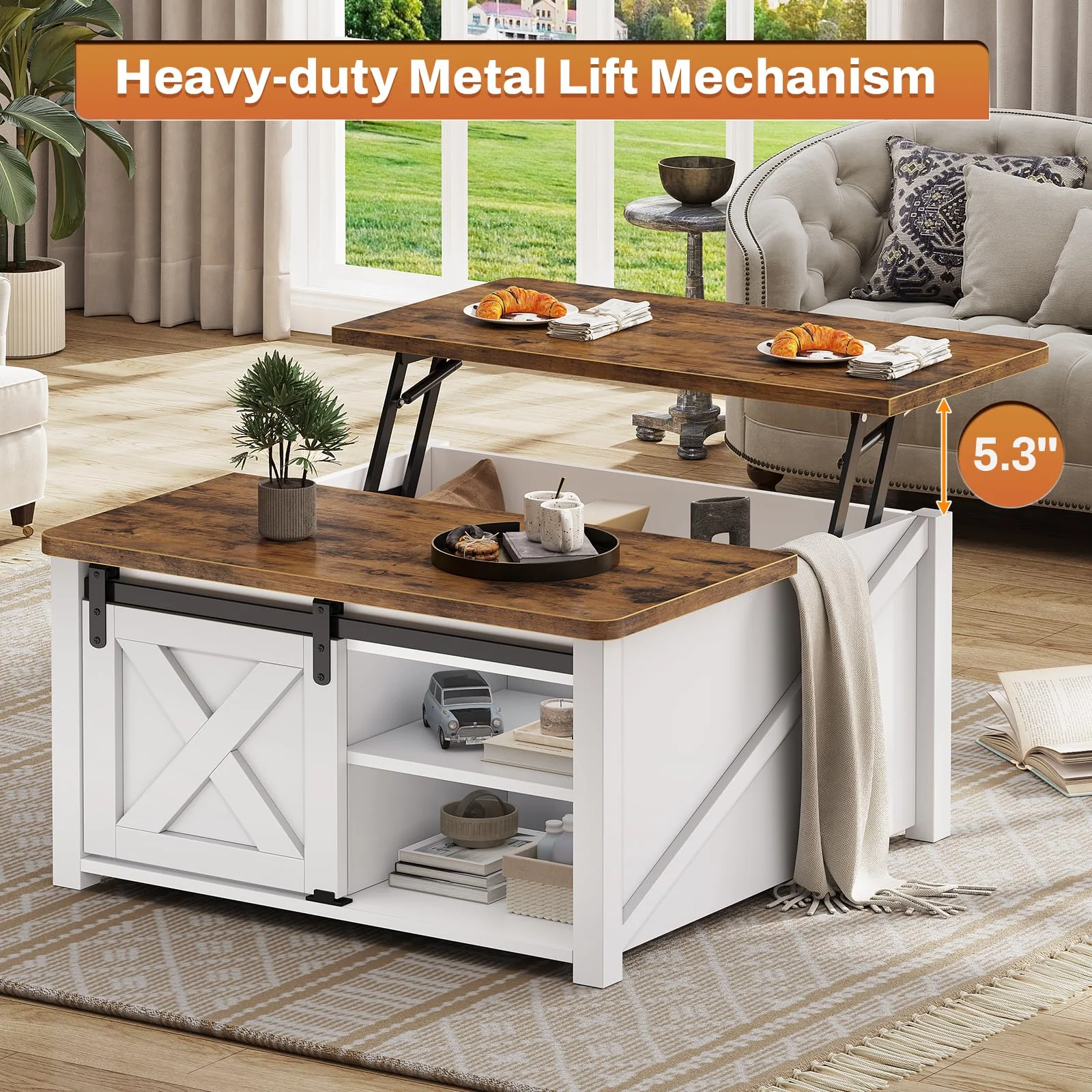 Afuhokles Lift Top Coffee Table, Square Coffee Table with Storage for Living Room, White - Curated Treasures Market