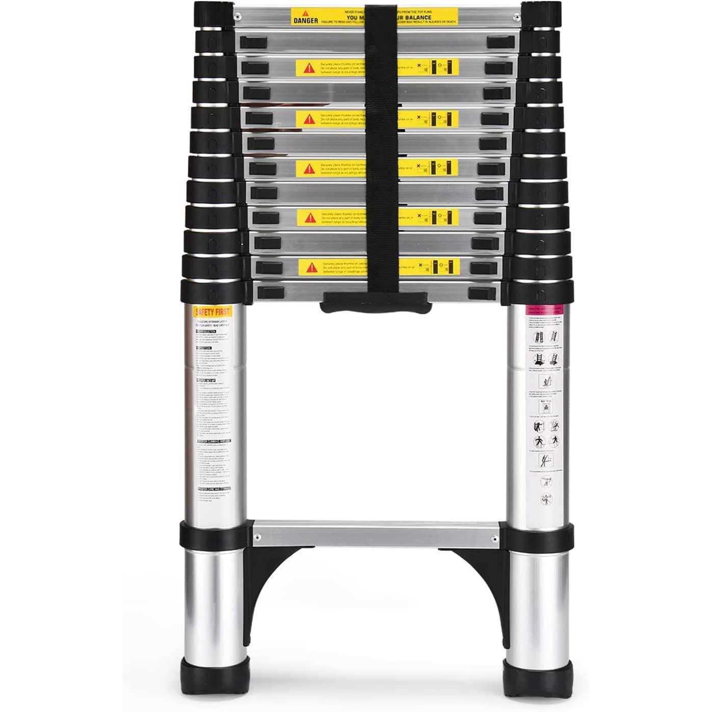 Telescoping Ladder SocTone Aluminum Lightweight Extension Ladder with 2 Triangle Stabilizers - Shop Hardware Tools Online Store