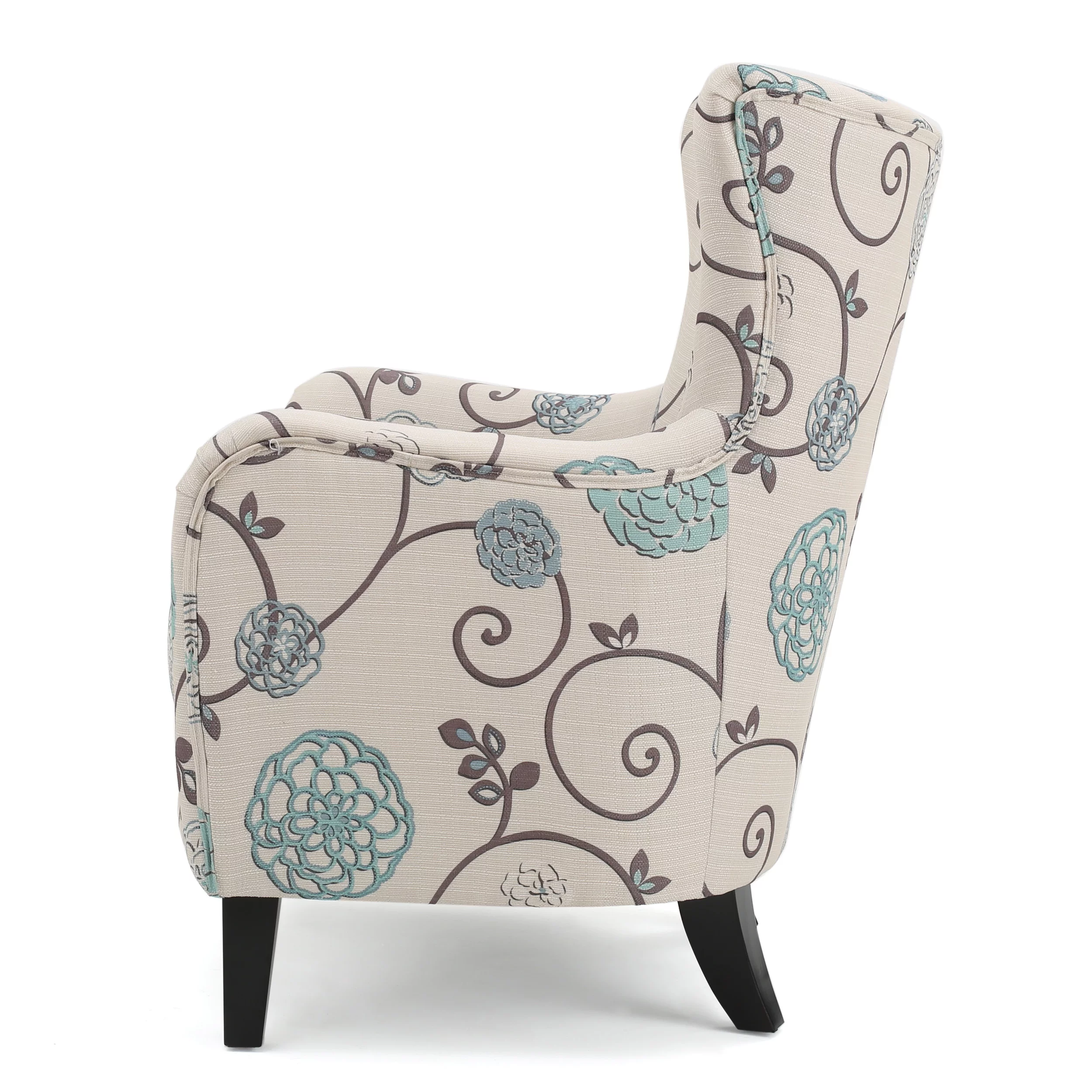 Venette Fabric Club Chair, White and Blue Floral