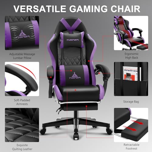 Gaming Chair,Ergonomic Massage Computer Office Desk Chair with Footrest,Pocket Spring Cushion