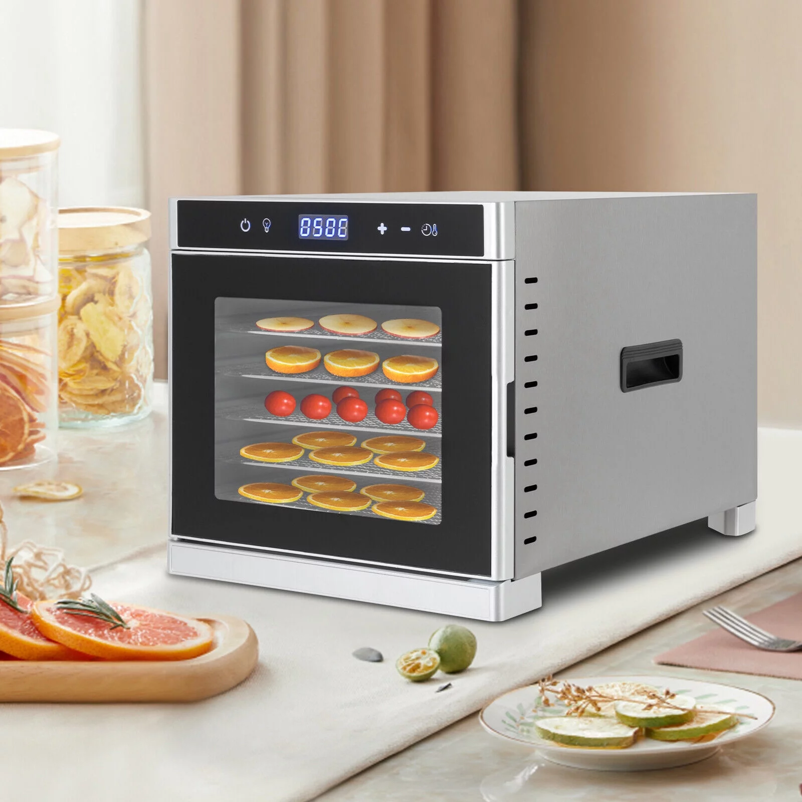 Denest Commercial 6 Tray Food Dehydrator Stainless Steel Fruit Meat Jerky Dryer 700W w/ Temp Control