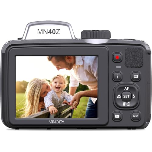 MINOLTA MN40Z 20 Mega Pixels 40x Optical Zoom Digital Camera with 1080p FHD Video (Purple) Bundle with 64GB Memory Card + Vlog Tripod + 4xAA Battery