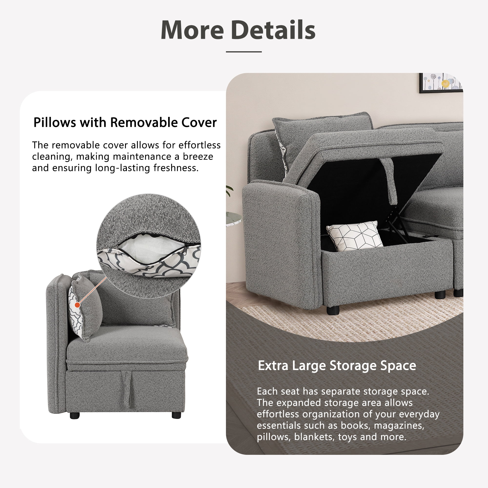 122.8" Convertible Modular Minimalist Sofa Free Combination 4 Seater Sofa Chenille Fabric Sectional sofa with 5 Pillows for Living Room, Office