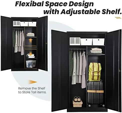 RUNFAYBIU Metal Wardrobe Closet - 72" Bedroom Armoires with Lock   Locker with Adjustable Shelves and Removable Hanging Rods (White)