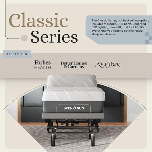 Sven & Son Classic Adjustable Bed Base Frame + 14 inch Hybrid Spring Matt Medium Soft, Head and Foot Lift, Massage, Under-Bed Lights, USB