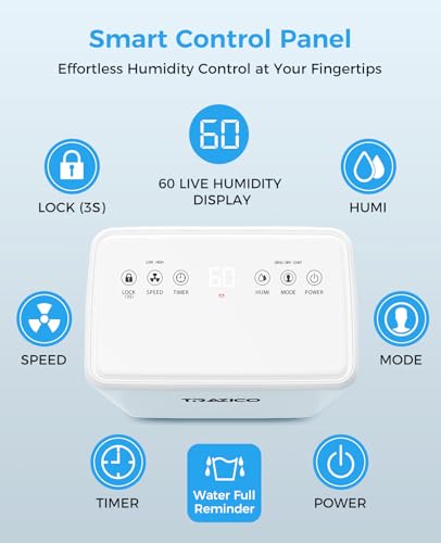 2000 Sq.ft Dehumidifier for Basement, Trazico 30 Pint Dehumidifiers for Home Large Room Bedroom Bathroom with Drain Hose