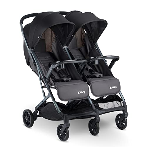 Joovy Kooper X2 Side-by-Side Double Stroller Featuring Dual Snack Trays, One-Handed Fold, Multi-Position Reclining Seats, Adjustable Leg Rests