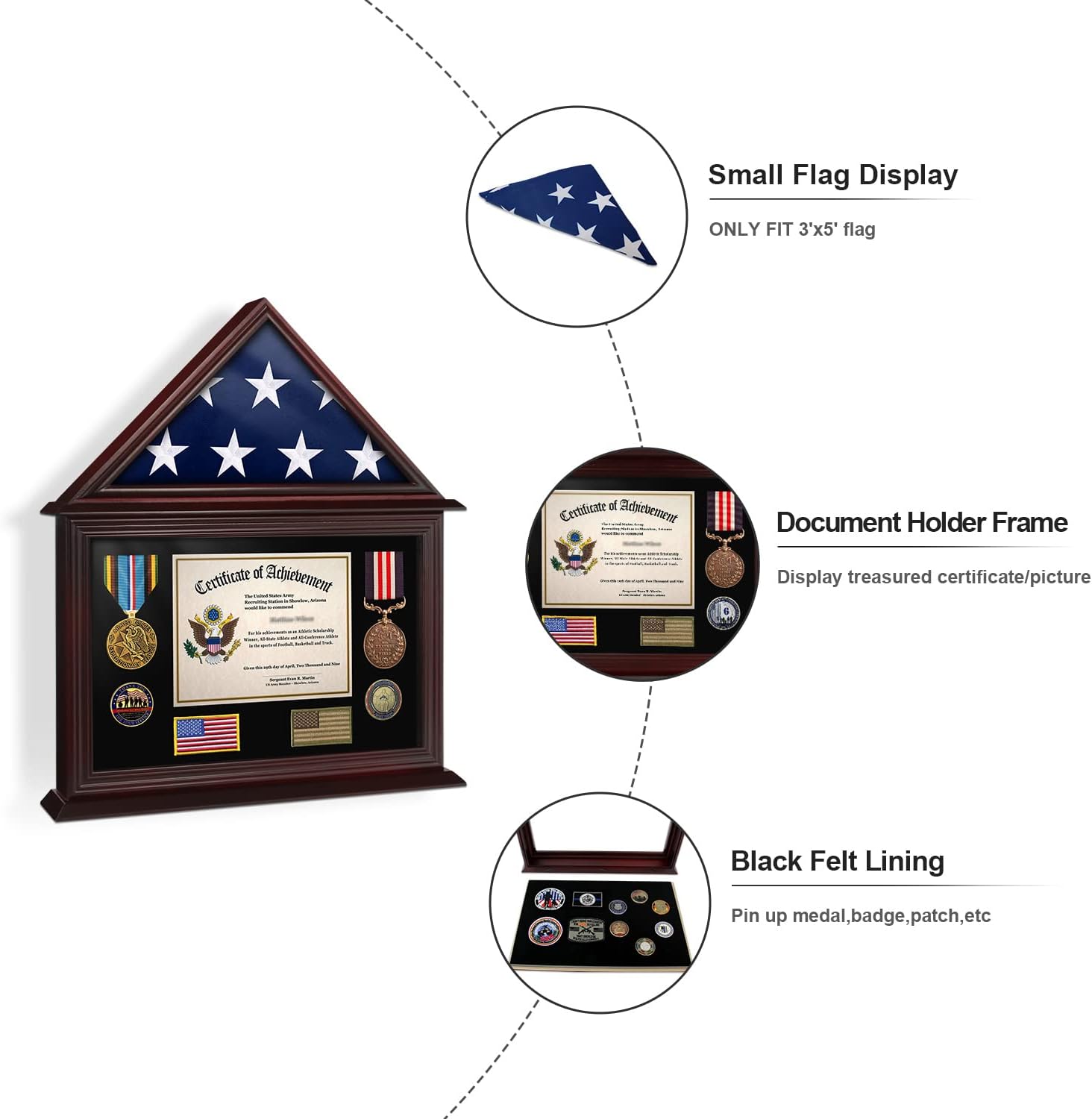 ASmileIndeep Flag Display Case Certificate & Document Holder Frame 3' X 5' Flag Military Shadow Box