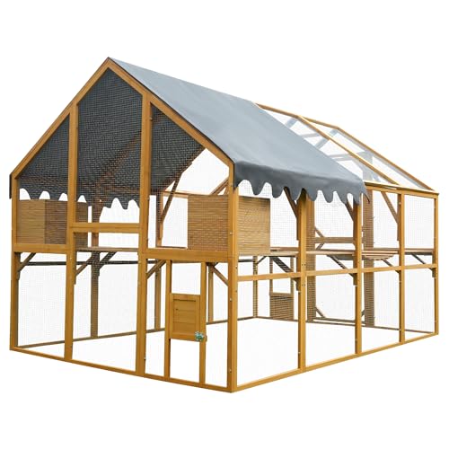 Large 110-Inch Wooden Chicken Coop & Run with Waterproof Cover - Heavy-Duty Predator-Proof Poultry House for 10-12 Chickens, Ducks