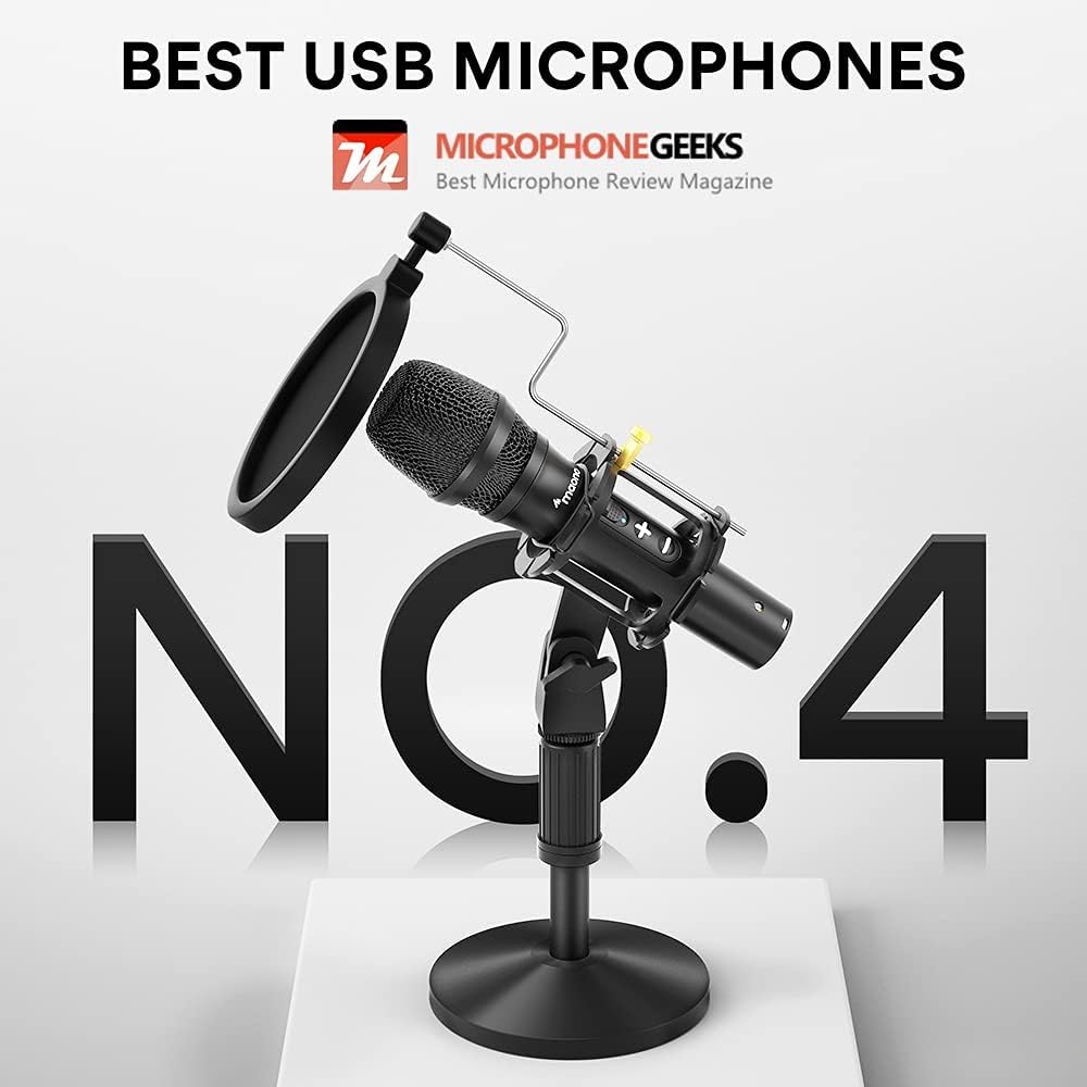 USB/XLR Instrument Dynamic Microphone, MAONO Metal Professional Zero-Latency Monitoring Vocal Mic with Volume Control, Shock Mount and Pop Filter