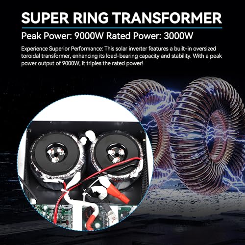 3000W Solar Inverter Pure Sine Wave, Peak 9000W, Low-Frequency Inverter Charger 24V to 110V Built-in 60A MPPT Controller