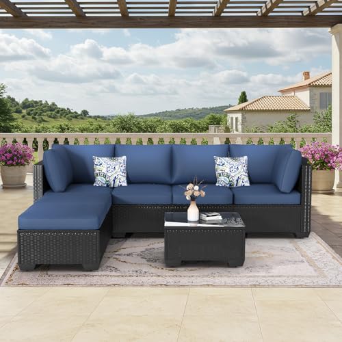 U-MAX 7 Piece Outdoor Patio Furniture Set, PE Rattan Outdoor Wicker Sectional Furniture Chair Set with Cushions and Tea Table
