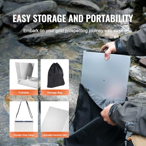 VEVOR Complete Sluice Box Gold Panning Kit, 50" Folding Aluminum Alloy Gold Mining Equipment, 23 PCS Gold Prospecting Kit with Gold Pan